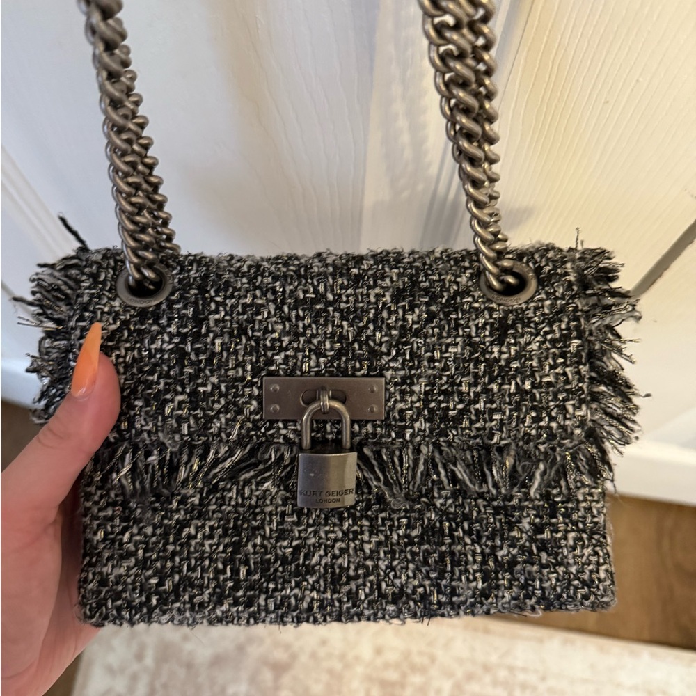 Kurt Geiger black tweed mini Brixton shoulder bag